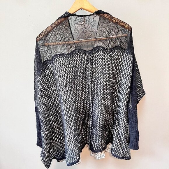 Free People Wool Alpaca Cardigan  Mix Knit Lace Cardigan Sweater- Size S - Picture 3 of 7